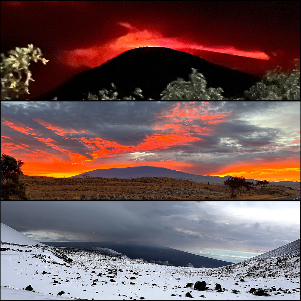 We are safe and remain vigilant as 🌋#MaunaLoa continues to erupt. Activity started last night, a first since 1984! Lava is flowing to the NE flank but no threat to residents right now. Our staff shot these fire &amp; ice photos of the awakening volcano. Stay safe everyone!