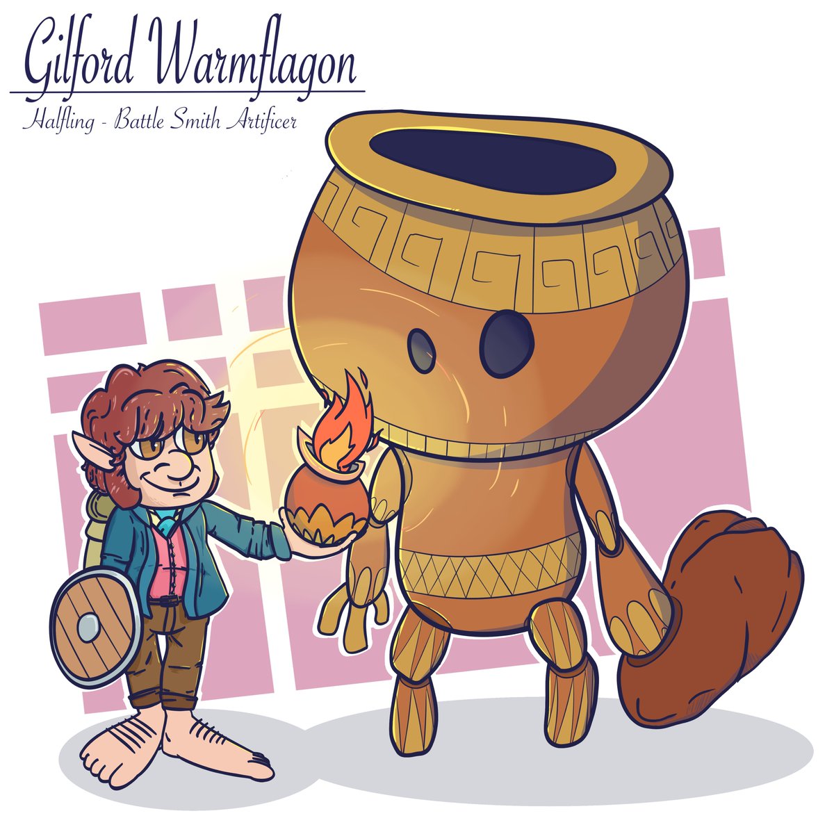 CutterL_'s tweet image. My #DnD character for Out of the Abyss, Mr. Gilford and his clay defender Potifer. Just a happy lil halfling that wants to get home to drink morning coffee &amp;amp; make pottery for his neighbors

#dungeonsanddragons #halfling #hobbit #artificer  #fantasy #ttrpg #digitalart #oc #magic