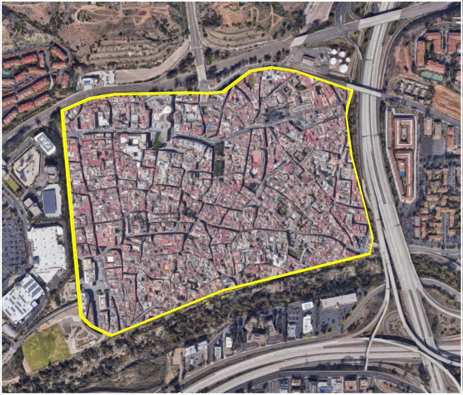 pushtheneedle's tweet photo. this is how much of Seville, Spain would fit in the abandoned Qualcomm Stadium &amp; parking lot in San Diego, California https://t.co/52e3Qfckst
