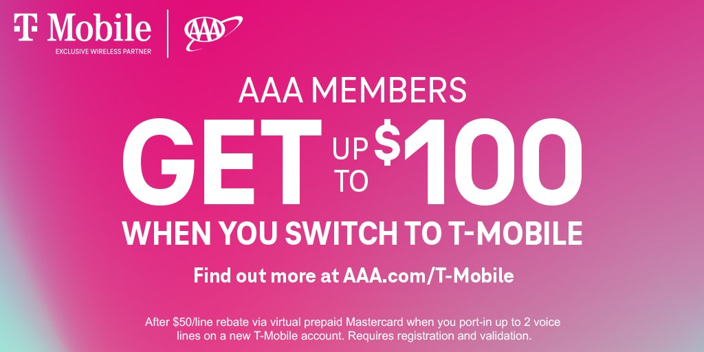 With more 5G coverage on highways than anyone else and exclusive rate plans for customers 55+, T-Mobile is AAA’s trusted wireless Partner. Plus, with their PRICE LOCK guarantee, T-Mobile won’t raise the price of your rate plan!

Switch now:  AAA.com/T-Mobile