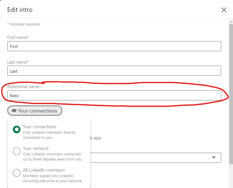 0xKEEZ's tweet image. @LinkedIn has &apos;Additional name&apos; for pseudonyms!

The future is pseudonym friendly and Linkedin knows it 🔥

#pseudonymous_economy #network_state