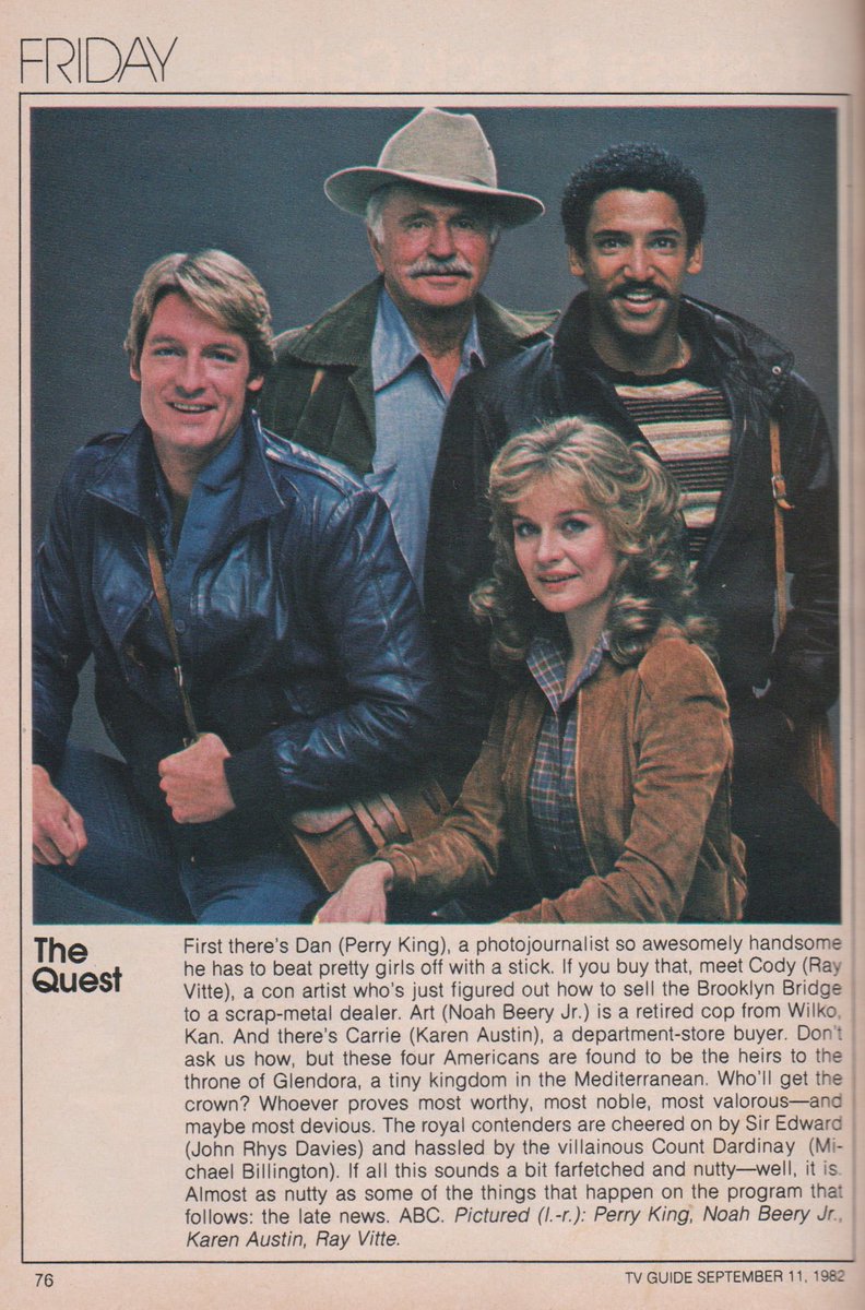 FrankMalfitano's tweet photo. FORGOTTEN TV SHOWS: THE QUEST, 1982 ABC #TheQuest #tvshow #PerryKing #NoahBeeryJr #KarenAustin #RayVitte #JohnRhysDavies #adventure #europeancountry #ABC #1980s #forgottentvshows https://t.co/IvfwLGYpFK