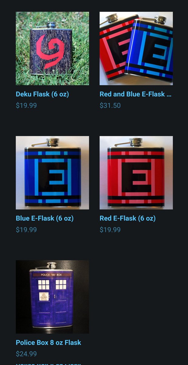 DrunkenMoogle's tweet photo. Looking for that perfect nerdy boozy gift to give this season? Good, because we just found a box of leftover flasks in the closet while pulling out Christmas decorations and are reopening The Drunken Moogle shop. Only one police box flask left! https://t.co/kAxMB6d1Le https://t.co/95lO1896N8