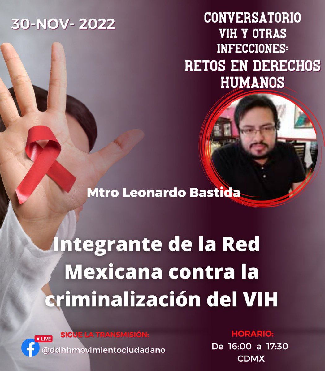 El respeto de los DDHH de las personas con VIH se han convertido en un aspecto esencial en la respuesta a esta pandemia. Nuevas metas indican que deben erradicarse las leyes criminalizantes en más de 90% de países. Acompáñanos este 30 de Nov a las 16:00 facebook.com/ddhhmovimiento…