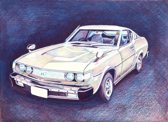 F4号。イエロー若干入れてホワイトたブレンダーで馴染ませる。次はブラック版。#色鉛筆画 #自動車画 #林亮太 #5色描画 