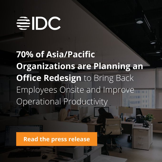 According to IDC’s #FutureOfWork report, organizations across Asia/Pacific are already redesigning their offices, 70% of them will do so in an 18-month period.

Read more in our press release: bit.ly/3XJQDXd