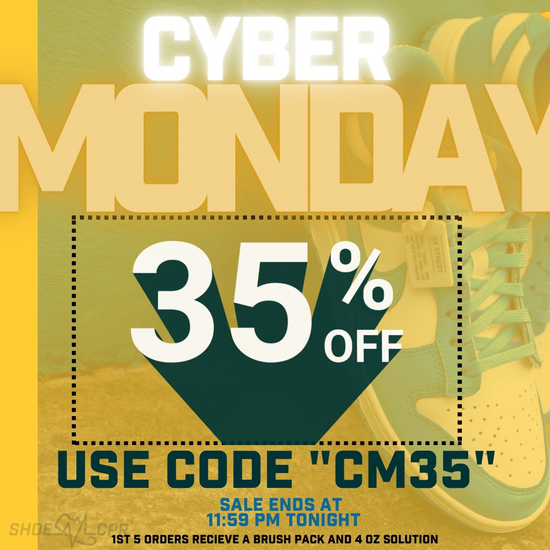 CYBER MONDAY IS HERE ‼️ USE CODE “CM35” for 35% OFF ‼️ Don’t miss out on this 🧼 #wearyourshoes 
theshoecpr.com