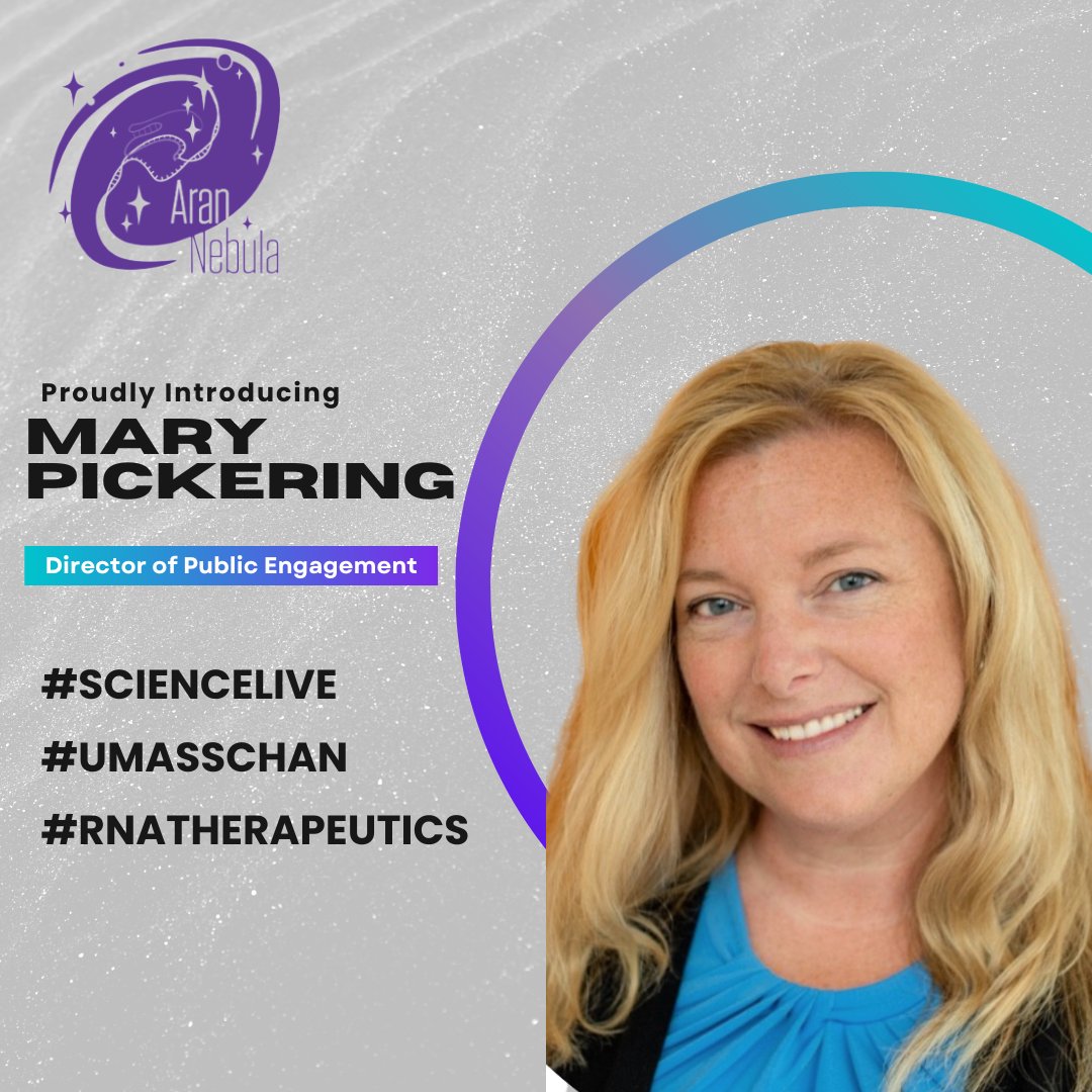 AranNebula's tweet photo. Introducing Dr. Mary Pickering! @mtp0916  is the Director of Public Engagement at UMass Medical School. She is also the co-founder of @ScienceLIVEUMMS! She's amazing, and we are thrilled to have her join our inaugural cohort. Welcome to Aran Nebula, Dr. Pickering! https://t.co/QGXtiE8sMF