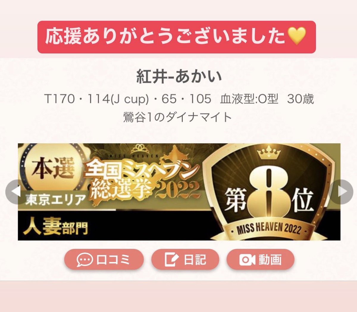 ミスヘブン総選挙お疲れ様でした✨
ありがとうございました💟.*˚ https://t.co/iQlie6Uevh