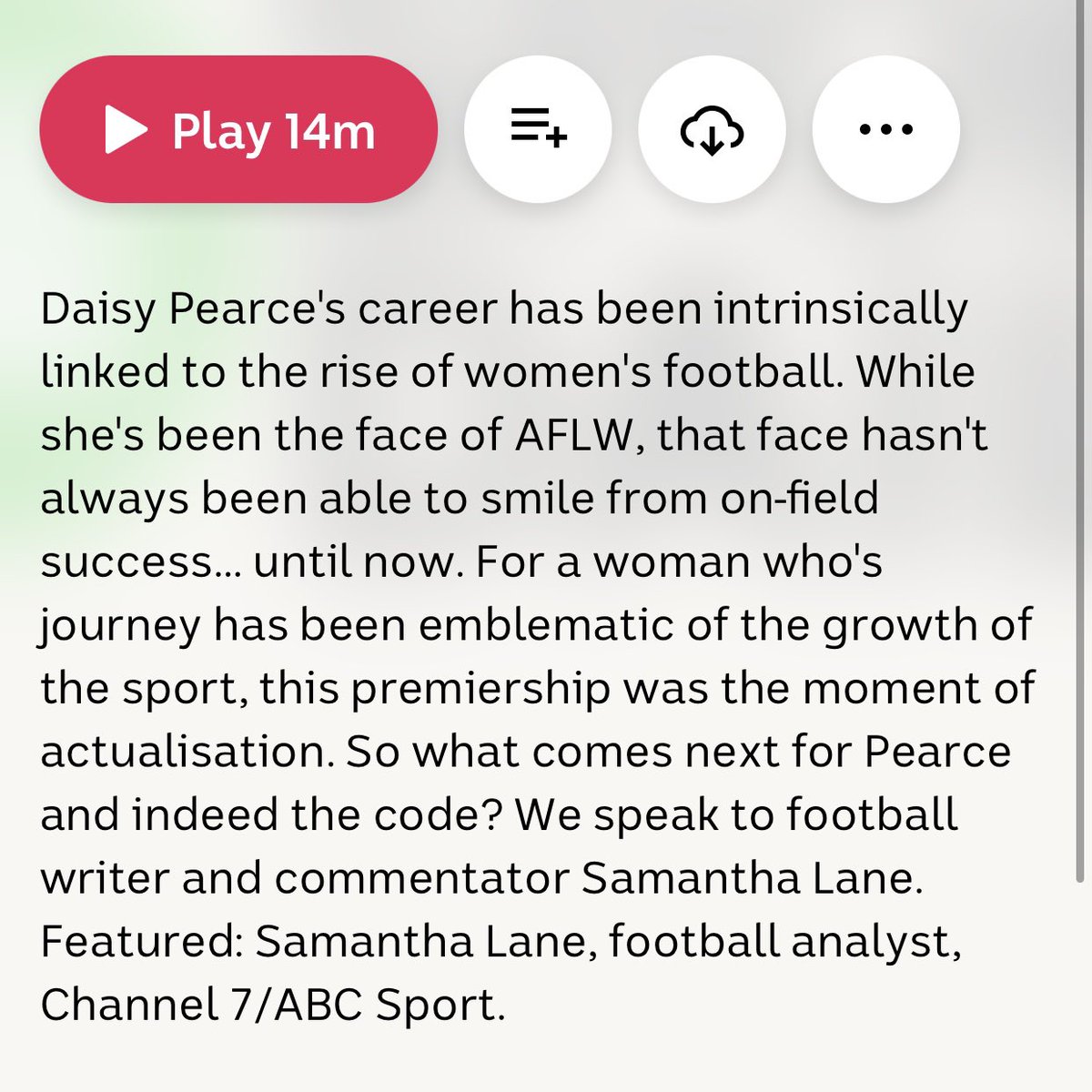Daisy Pearce:  the little red [and blue] engine that could.

Why her likeability and significance is comparable to Ash Barty's, Dylan Alcott's and Patty Mills'.

And why that matters.

🎧 tinyurl.com/yj94n4me

<a href="/abcsport/">ABC SPORT</a> 🎤<a href="/patstackmedia/">Patrick Stack</a>  #AFL #AFLW #MovementBiggerThanSport