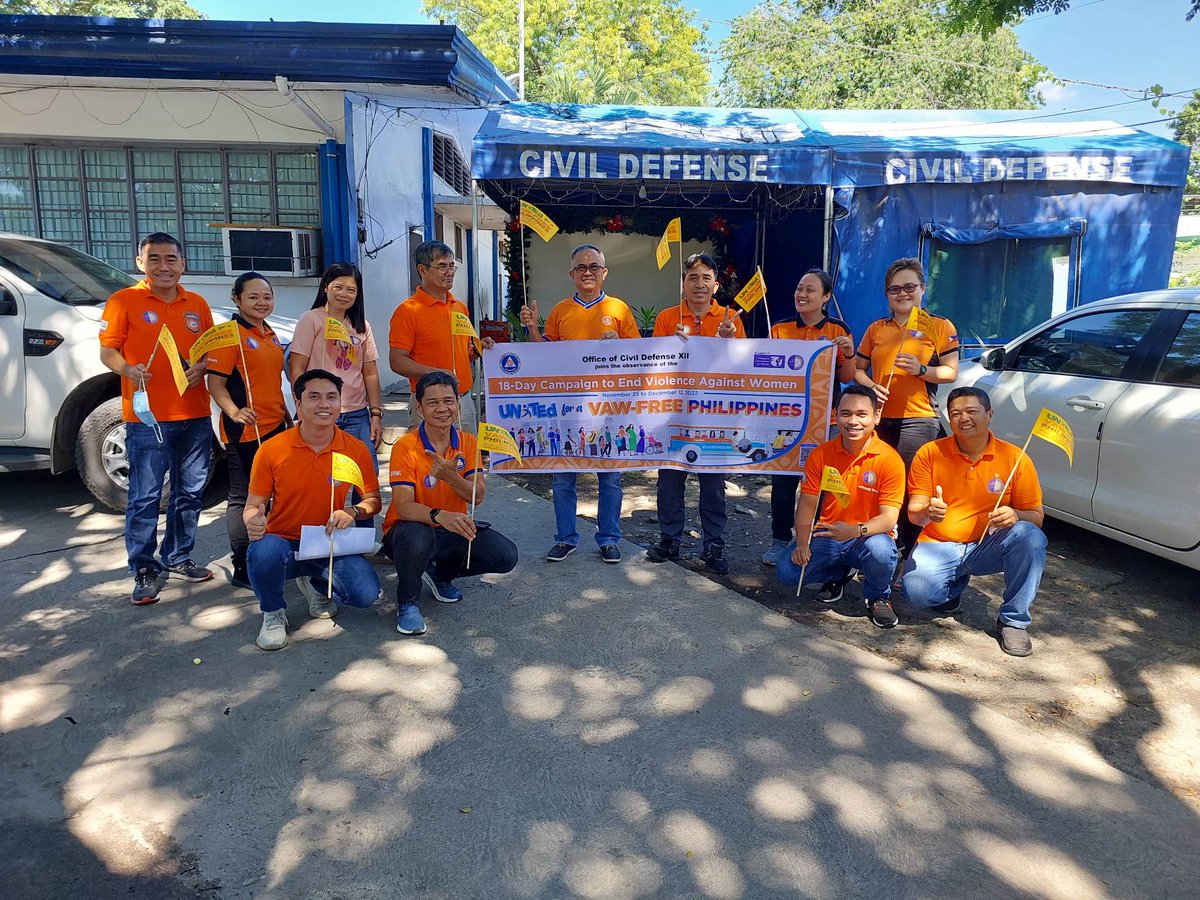 CivilDefenseR12's tweet photo. Look: The Office of Civil Defense Region XII has joined the DND in launching the 18th Day Campaign to End Violence Against Women on November 28, 2022.

#VAWCFreeCommunityStartsWithMe 
#OCD12 #CivilDefensePH https://t.co/kYoOHGOz6u