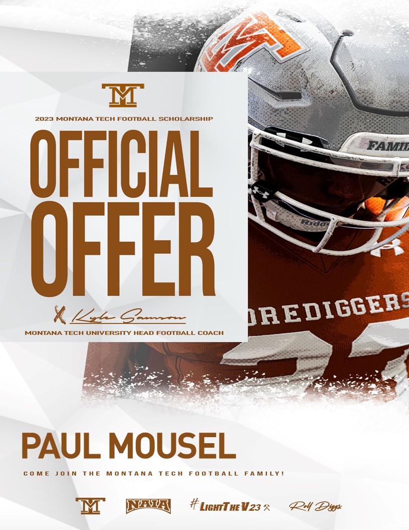 After a great call with @coachdthatcher I am excited to announce that I have received an offer from <a href="/MonTechFootball/">Montana Tech Football</a>! 
#Family #CountOnMe #LightTheV23
<a href="/CoachKyleSamson/">Kyle Samson</a>