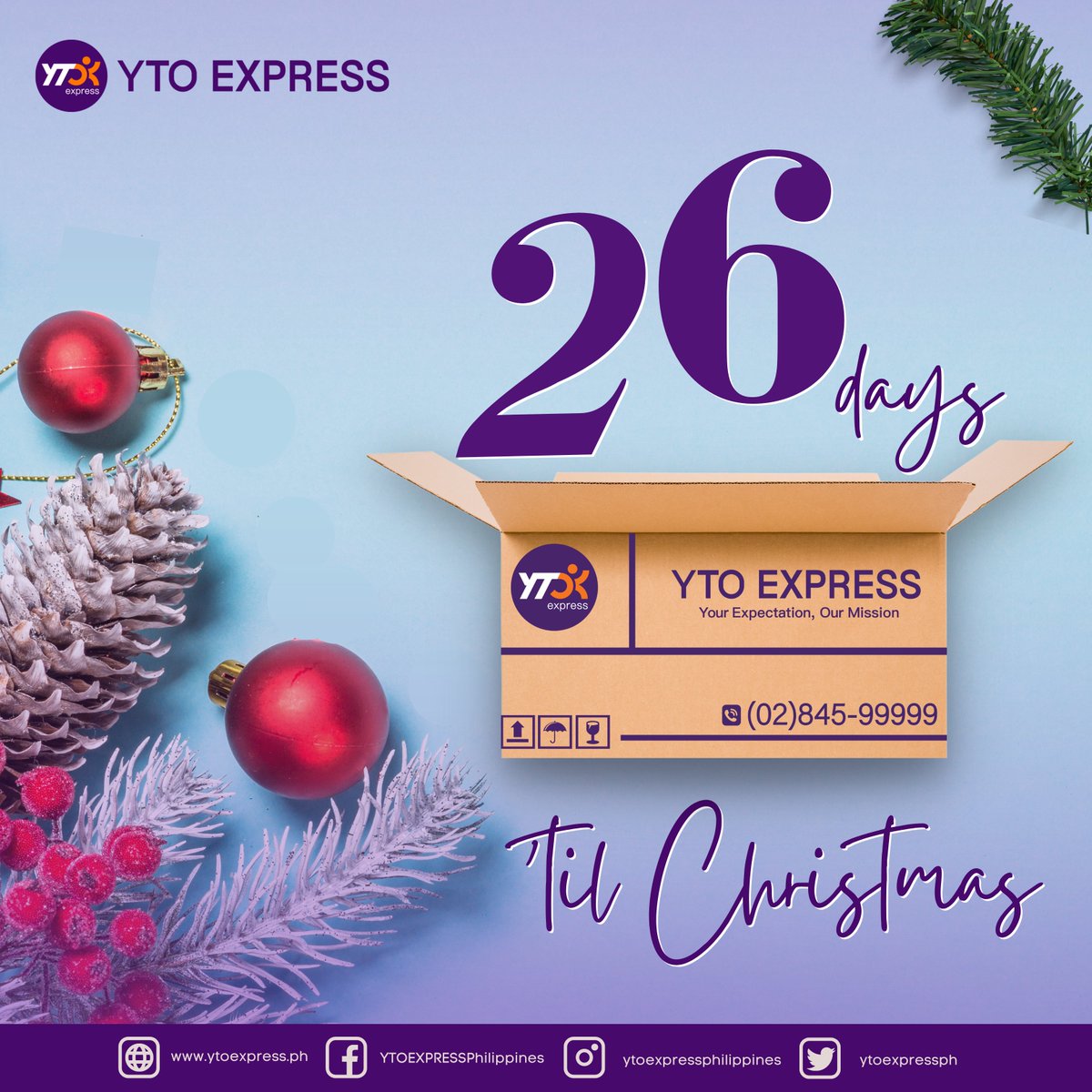 ytoexpressph's tweet photo. ONLY 26 MORE DAYS UNTIL CHRISTMAS! 🎄

Ready na ba ang Christmas shopping lists mo, ka-YTO?

Plan as early as now! Make your loved ones feel Christmas and Experience hassle-free shipping with YTO EXPRESS, we will help you deliver your gifts anytime anywhere!💜

#worldclassservice https://t.co/eKrWYUdsZs