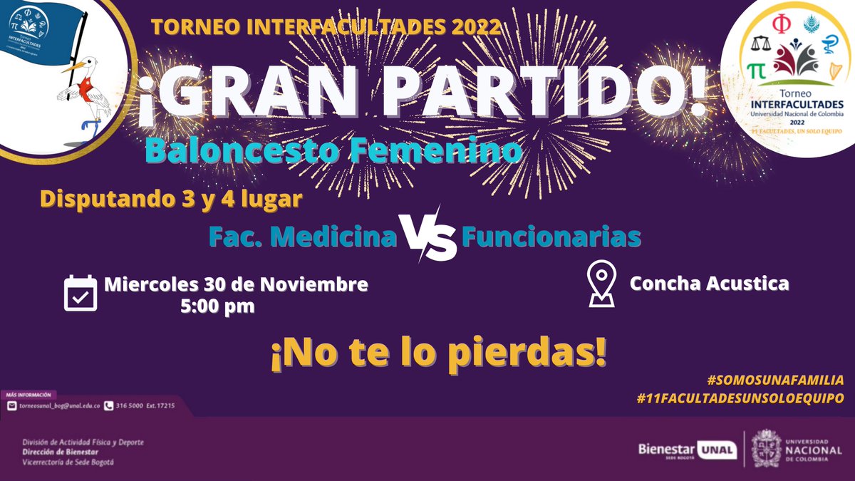 InternosY's tweet photo. #ProgramateUNAL No te pierdas de este gran Partido que definirá el 3 y 4 puesto en el Torneo Interfacultades - Baloncesto Femenino @MedicinaUNAL VS Funcionarias https://t.co/HTRi8qkyQ7