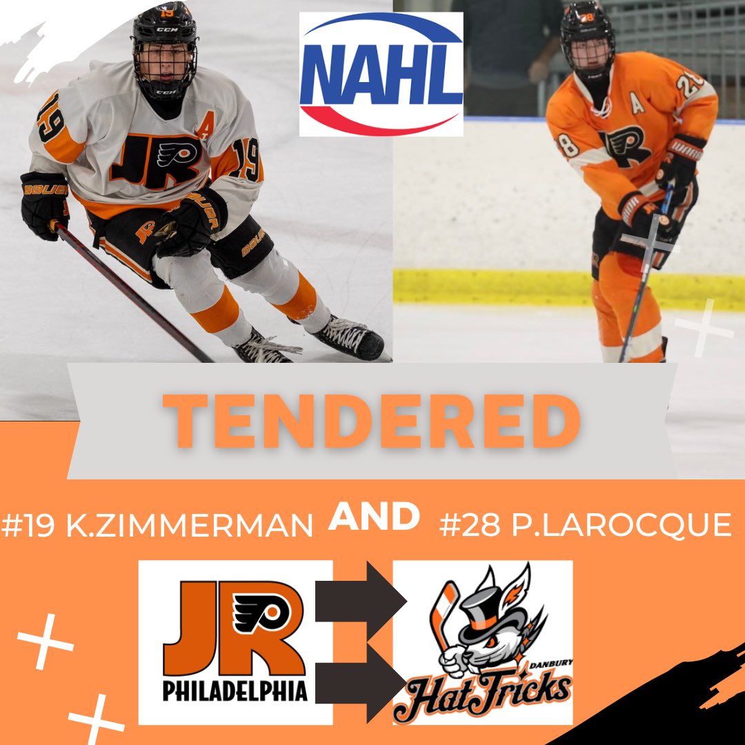 JRFMidgetHockey's tweet photo. Congratulations to Kyle Zimmerman and Pierre Larocque on Tendering in the NAHL with the @JrHatTricksNAHL 

More than deserved for these 2 18U players!

Congratulations Fellas!👊🏼 https://t.co/2QOe9LXjpy