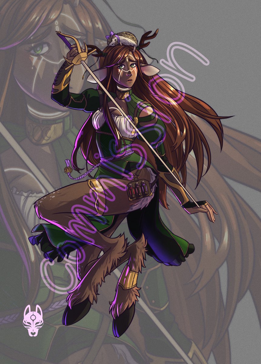 wow i'm back again! This time with a #commission piece of Wren the Satyr Twilight Cleric and her emotional support hedgehog, Prickles. #DnD #characterart