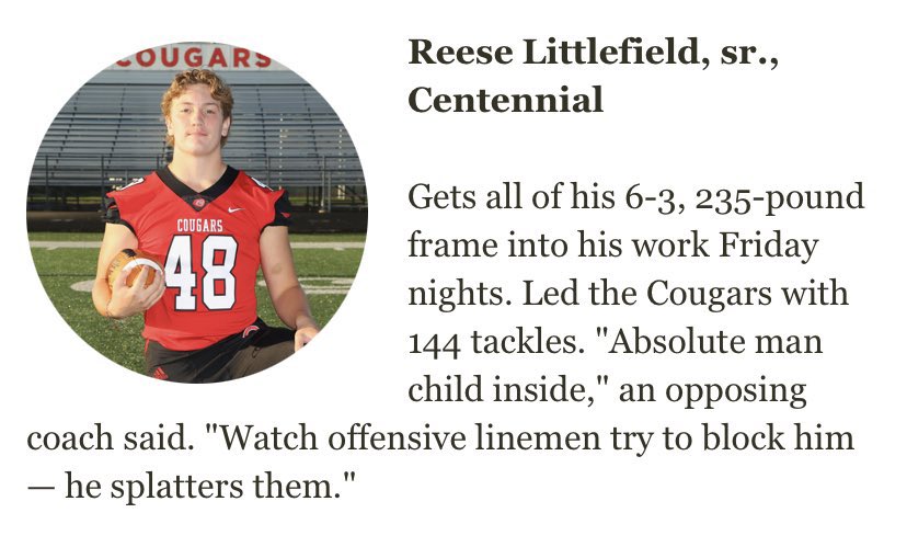 reeselitts59's tweet photo. SUPER excited to be named  on Star tribunes All-Metro Team!! Thank you @StarTribune @StribSports!! 🔴⚪️⚫️
@CentCougsFB @CoachDiggins @CoachHJones @CoachReinholz https://t.co/SAsE9mjZo2