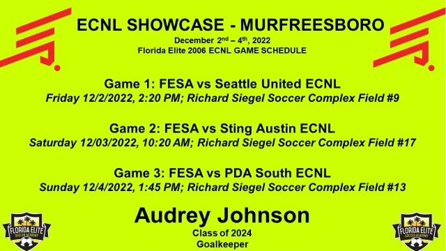 audreyjsoccer's tweet photo. Here’s my schedule for the upcoming ECNL Murfreesboro Showcase!! December 2nd-4th https://t.co/SHAIwLHdA7