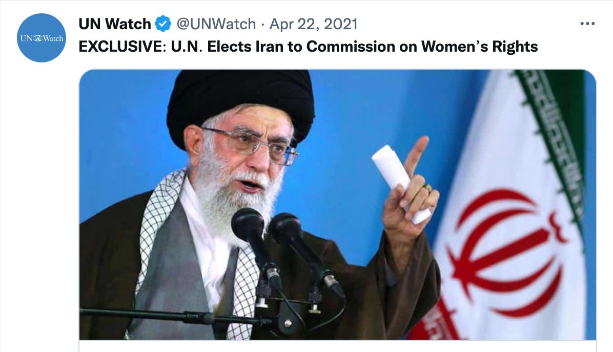GOOD NEWS: The UN will hold a vote on December 14 to expel the Islamic Republic of Iran from the UN Women's Rights Commission. The US-drafted text, which condemns Tehran's policies as “flagrantly contrary to the human rights of women,” follows a year-long campaign by UN Watch.
