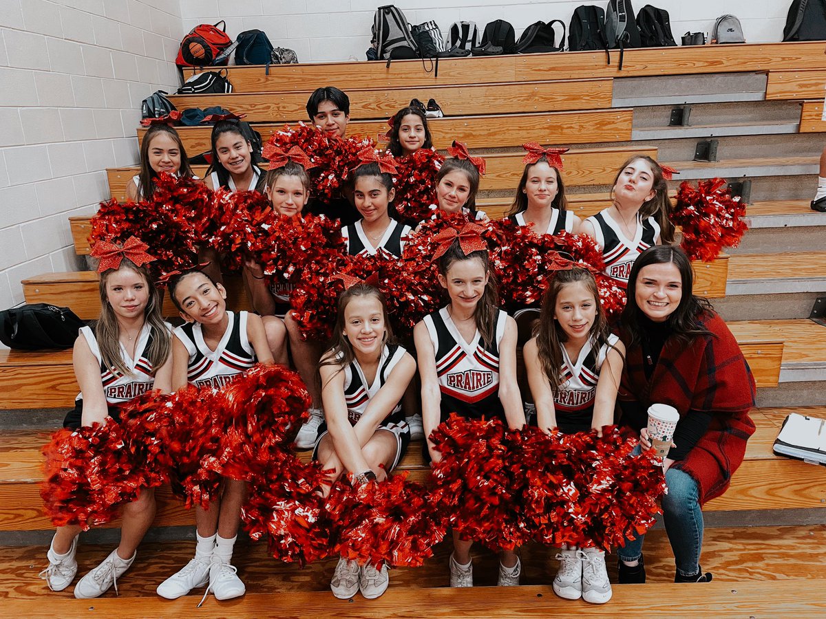 missoneillbsd's tweet photo. We are less than two weeks away from our first competition and our @Prairie220 cheerleading team is putting in work!! So proud!! ❤️🤍 #WeBelong220 https://t.co/zXVPxepRu0