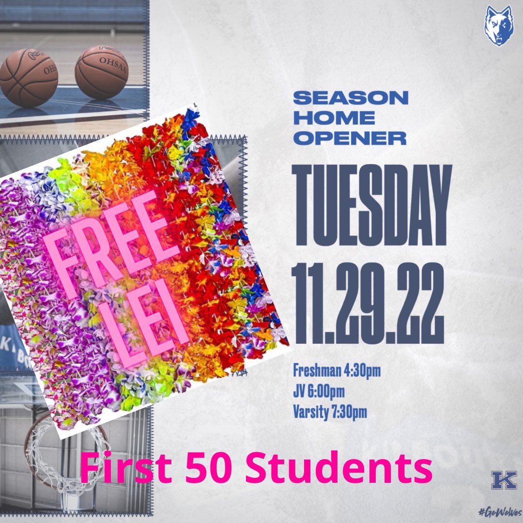 Tomorrow, Tues 11/29, first 50 students get leis. #getloud #gowolves