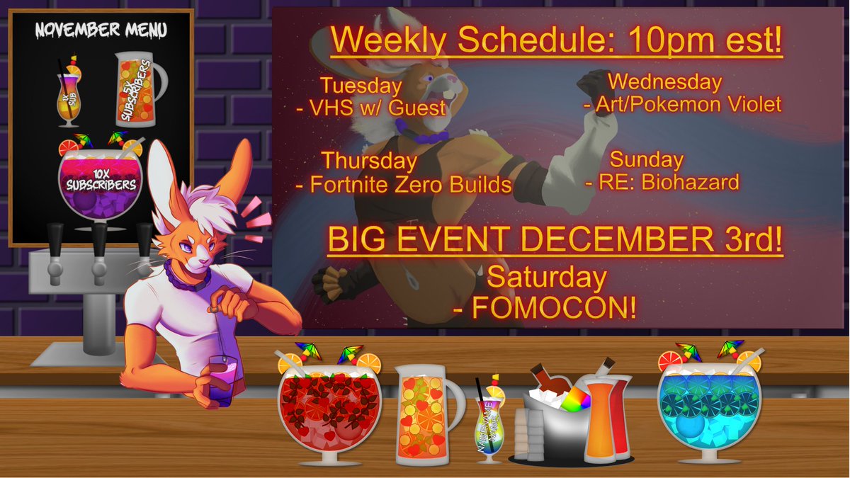 Gergalerg's tweet photo. YO! This week's schedule is DONE-ZO!

Don't forget about The FOMOcon Twitch Stream THIS SATURDAY with WizradGayming! https://t.co/dJIfz96sbH