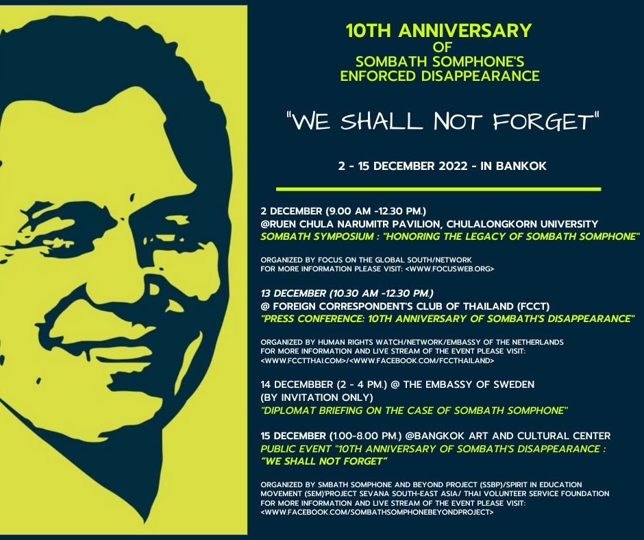 rpfaa_org's tweet photo. 10th Anniversary of Sombath Somphones Enforced Disappearance. (Dec 2-15, 2022) https://t.co/ugzbLjXqEF