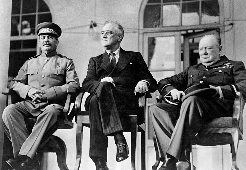 TammiMinoski's tweet image. #OTD 1943: Allied leaders Joseph Stalin, Franklin Roosevelt, and Winston Churchill held the #TehranConference at the Soviet embassy in Tehran to discuss goals and strategies for the remainder of the war. history.state.gov/milestones/193… #BigThree #WWII