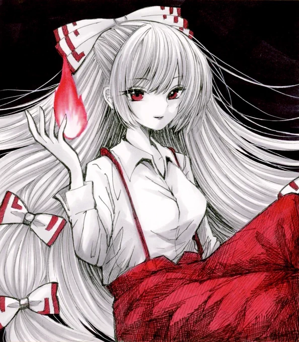 東方 藤原妹紅#イラスト #透明水彩 #藤原妹紅 
