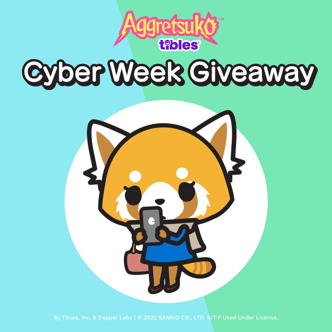 AggretsukoTible's tweet photo. Cyber Week Giveaway! Win a Retsuko &amp; Friends Part 2 Pack!

How to enter:
⚡️ Follow @AggretsukoTible and RT this tweet
⚡️ Reply to this tweet with your Aggretsuko Tibles username. New? Create one here: https://t.co/plNLouXgGh
⚡️ For an extra entry, tag a friend!

LET'S RAGE! https://t.co/Bd8a6swMMr