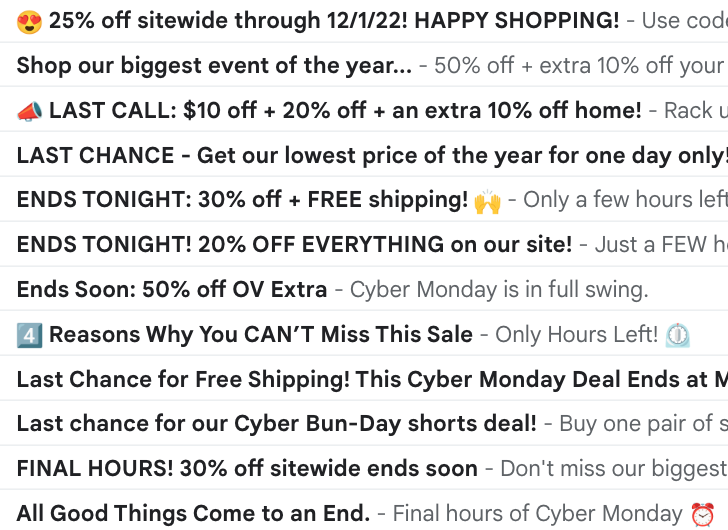 ericasara's tweet photo. So... you're saying it's almost over? #myinbox #cybermonday https://t.co/UxzcsncZxg