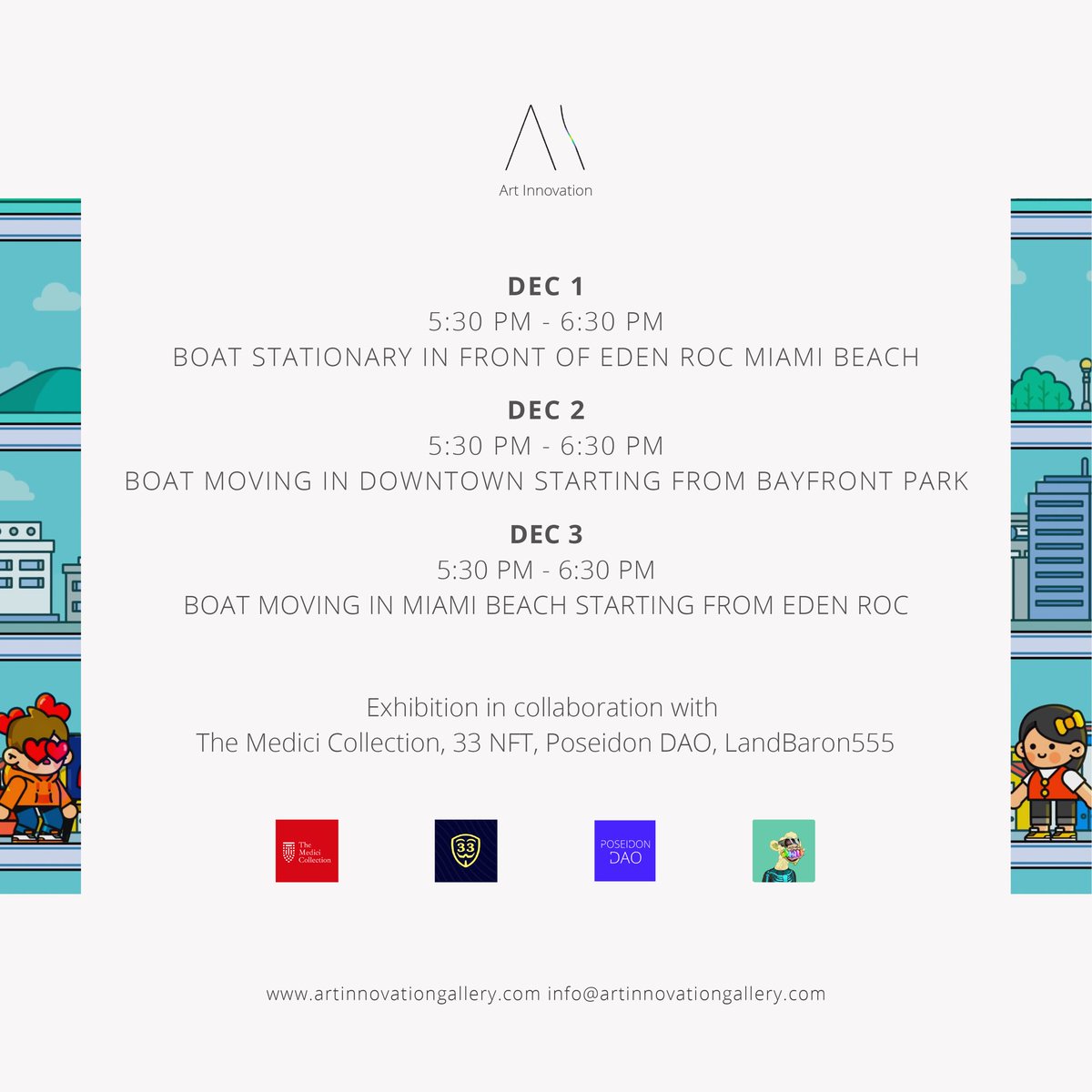 Our partner brand <a href="/BladeRunway/">𝗕𝗟𝗔𝗗𝗘 𝗥𝗨𝗡𝗪𝗔𝗬</a> will exhibit at Art Basel, Miami Beach 🔥 Floating Pixels will open in Miami Beach, from 1 to 3 December 2022 - pop in to say hi!

<a href="/BladeRunway/">𝗕𝗟𝗔𝗗𝗘 𝗥𝗨𝗡𝗪𝗔𝗬</a> <a href="/ArtInnovationG/">Art Innovation</a> <a href="/readyplayerme/">Ready Player Me</a> <a href="/Poseidon_SF/">Poseidon DAO</a> <a href="/CozomoMedici/">Cozomo de’ Medici</a> <a href="/33NFT/">33</a>