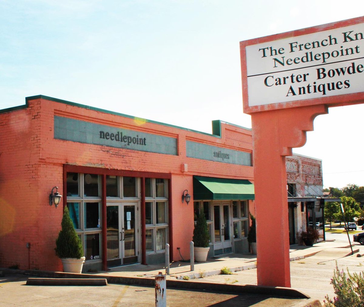 Before and after photos of a great little building we bought and renovated in mid-2020 in Fort Worth. Love retail with character like this, and especially local customers. Who knew needlepoint was so popular.