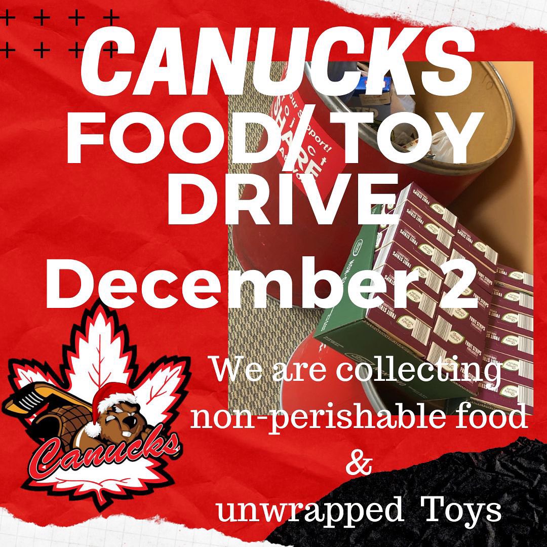 NF_Canucks's tweet image. Friday night, Canucks are holding a Food/ Toy drive on behalf of @ProjectSHARE_NF 

Help us help our community by bringing food donations and/or unwrapped toys. 

#ourcommunityatwork #projectshare #canucksfoodtoydrive #gojhl