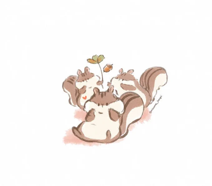 もっふもふのリスさん\(*・×・*)/#イラスト#ゆるいイラスト 