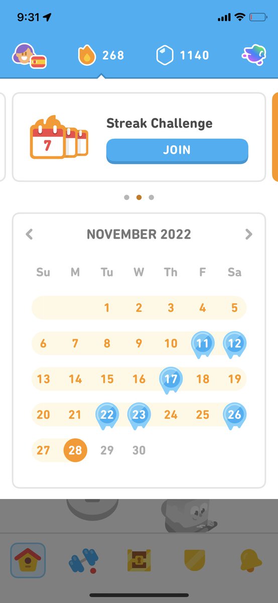 carrigansales's tweet photo. @duolingo The app shows I didn’t complete my streak a few times recently when I actually had. For example, I have a screenshot of it saying lesson complete from this past Tuesday yet this doesn’t show in my streak calendar. https://t.co/pwGSOrh4yC
