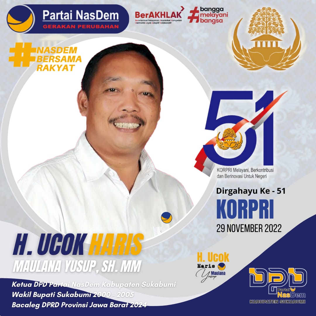 Hari KORPRI atau Korps Pegawai Republik Indonesia diperingati setiap tahunnya pada tanggal 29 November. Kali ini dengan tema ' KORPRI Melayani , Berkontribusi dan Berinovasi untuk Negeri'. 
Selamat Hari KORPRI 2022
#DPD_nasdemkabsukabumi
#HUcokHarisMaulanaYusup
#team_yudanagara