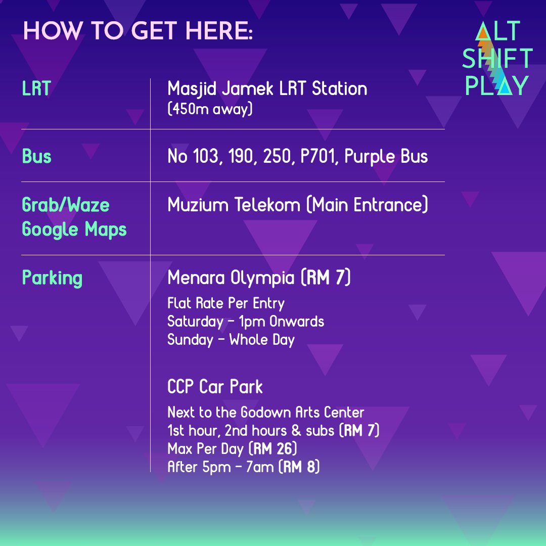 AltShiftPlay's tweet photo. #AltShiftPlay is just around the corner. Join us this weekend at @MuziumTelekom, KL.
Here's how you can get there: https://t.co/sJYIzeGwNn