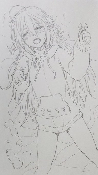 キノコにまみれご満悦の輝子のらくがき 