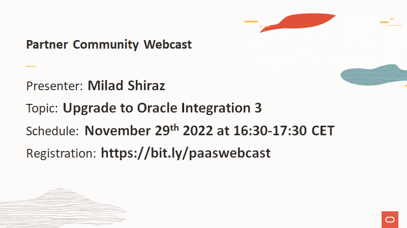 When and How to Upgrade to Oracle Integration 3? Join the community webcast with Milad Shiraz &amp; <a href="/AntonyJReynolds/">Antony Reynolds</a> today at 16:30 CET bit.ly/paaswebcast #PaaSCommunity