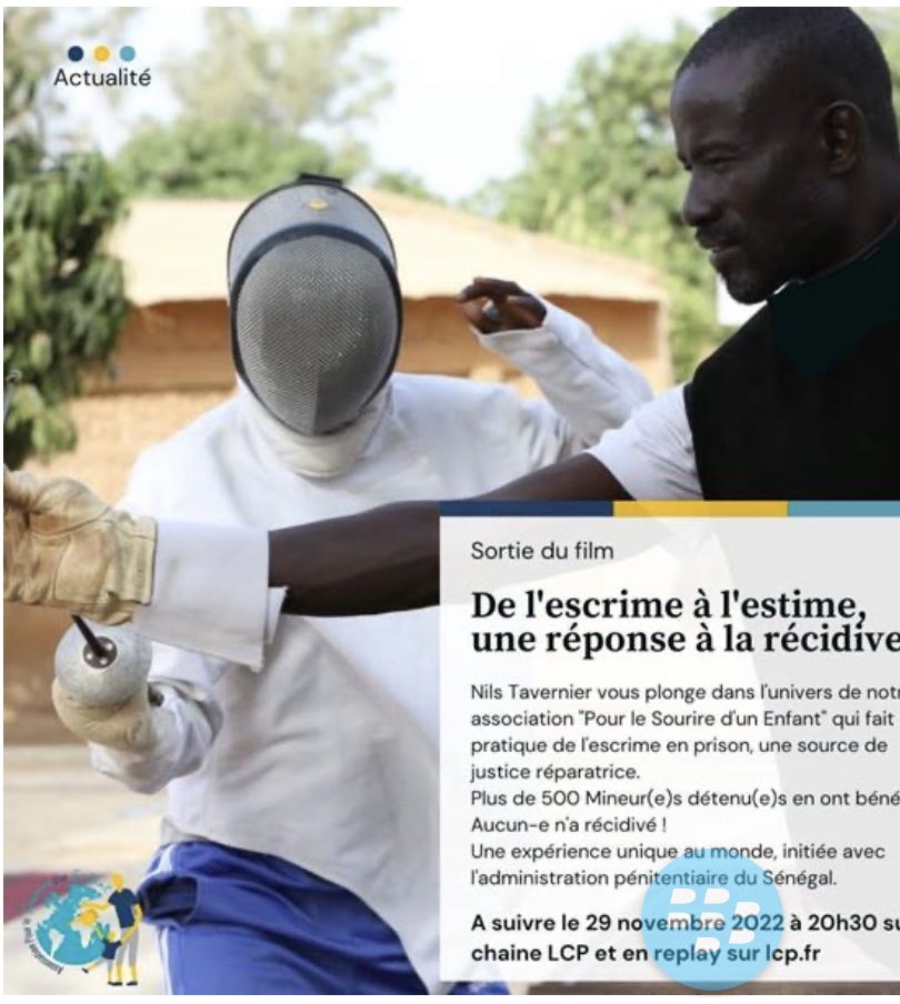 A voir sur <a href="/LCP/">LCP</a> Comment l #ONG “Pour un sourire d un enfant” traite par l #escrime le sentiment d exclusion et d injustice au #senegal. Expérience pédagogique remarquable soutenue par <a href="/AFD_France/">Agence Française de #Développement (AFD) 🇫🇷 🇪🇺</a>
<a href="/FranceoSenegal/">France au Sénégal 🇫🇷🇪🇺</a> <a href="/RiouxRemy/">Rémy Rioux</a> <a href="/B_Leclerc_AFD/">Leclerc Bruno</a> <a href="/DiarraTh35/">Bousso</a> <a href="/matschneider/">Mathilde Schneider</a>
