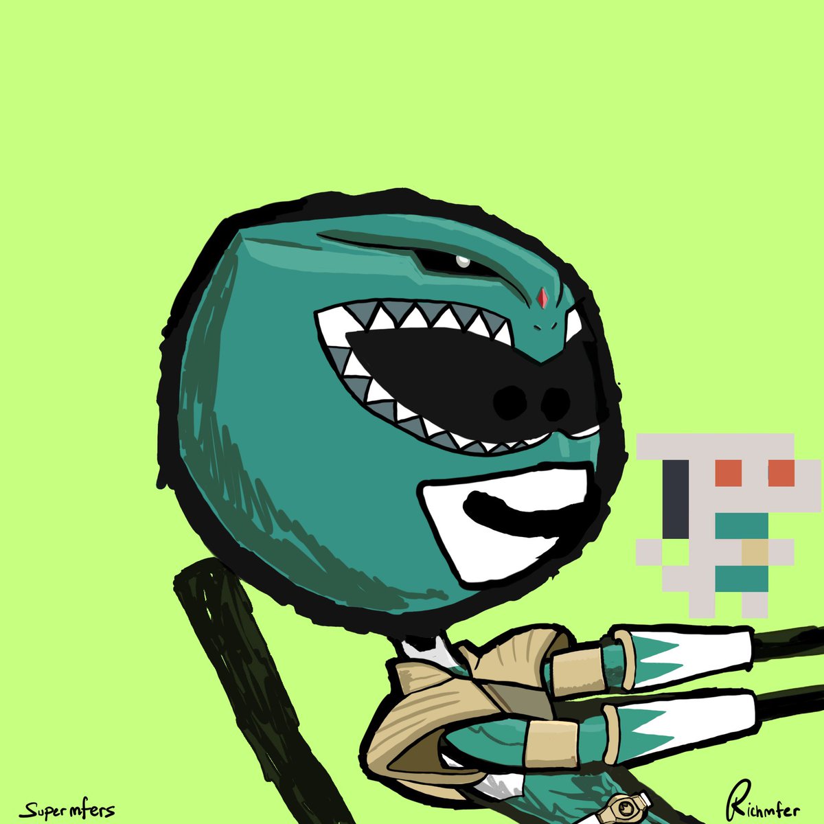 green power ranger mfer.
forever in our hearts mfer. ❤️ 
<a href="/supermfers/">supermfers</a>