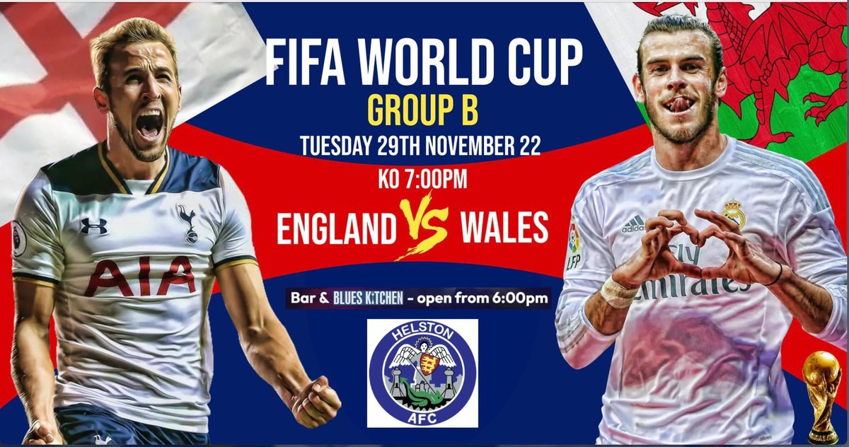 .🦁🦁🦁 WORLD CUP DAY 🦁🦁🦁

England need to not mess it up, and Wales need a miracle. 

Tonight’s fixture showing <a href="/HelstonAFC/">Helston Athletic FC</a> across all screens and on the projector.

Bar and @hafc_bluesfood open from 6pm…