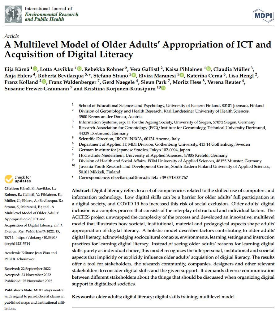 new publication with participation of FfG: 

"A Multilevel Model of Older Adults’ Appropriation of ICT and Acquisition of Digital Literacy"

mdpi.com/1660-4601/19/2… (open access)