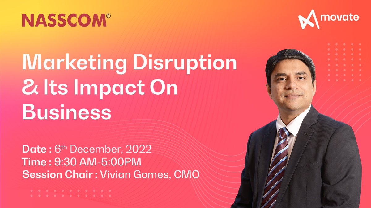 Here's an opportunity to get credible answers to your queries regarding #marketing disruption and more at #NASTech2022, during the "Marketing Disruption and its Impact on Business" session with <a href="/viviangomes2005/">Vivian Gomes</a>,CMO, #Movate, Register now: nasscom.in/nastech

<a href="/nasscom/">nasscom</a>
#movate