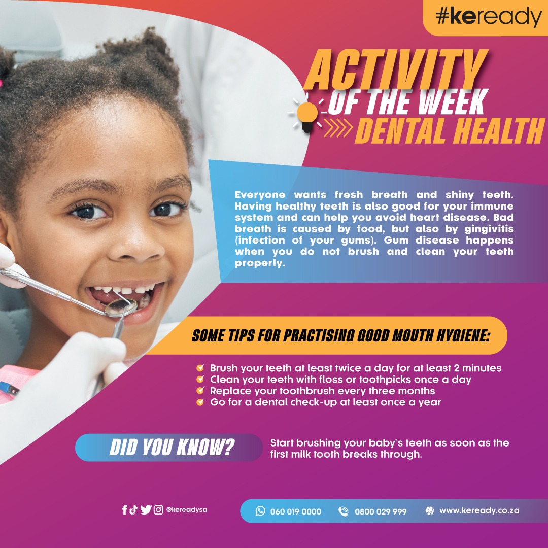 kereadysa's tweet photo. This week we are talking about dental health! 🦷🪥
Do not overlook the importance of good mouth hygiene.
#keready #activityoftheweek #dentalhealth #mouthhygiene https://t.co/eSNaXSZbVq