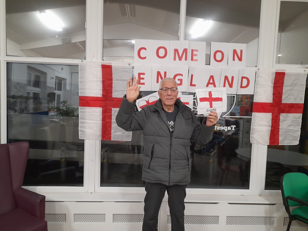 TapestryCare's tweet photo. Our lovely clients, most of who have dementia cheering on England for tonight's game! 

Come on, England!

It's coming home!

#dementiacare #comeonengland #itscominghome #lions #englandgame #football #worldcup2022

@England @alzheimerssoc @HaveringDaily @AlzResearchUK https://t.co/WyhjmPkvxI