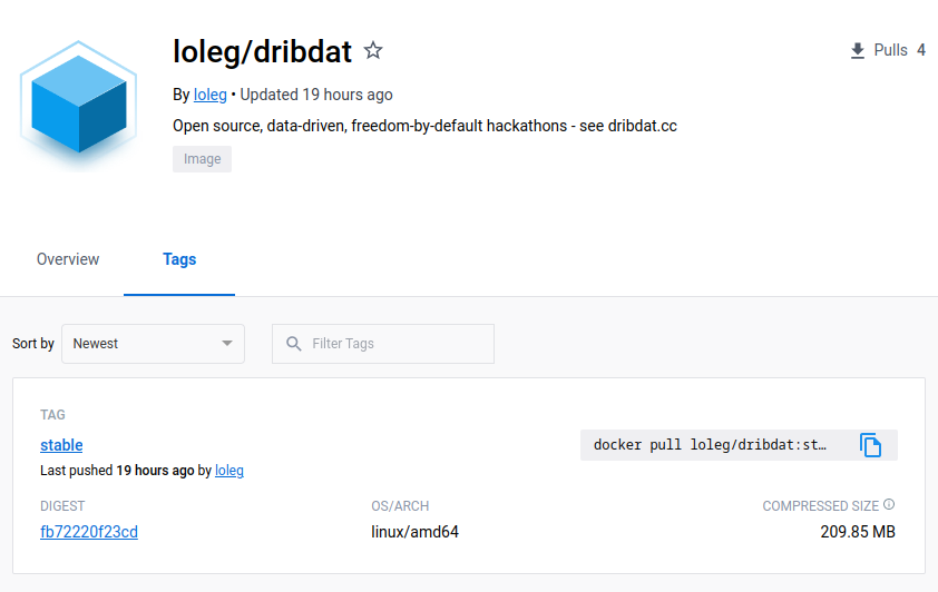 dribdat's tweet photo. A #dribdat build by @loleg is available in #Dockerhub that has been tested in #Linode #DigitalOcean &amp; #Azure. Feel free to use if it helps you get set up for an upcoming #hackathon https://t.co/muSeX3Jglj https://t.co/ZrNp9LU3AK
