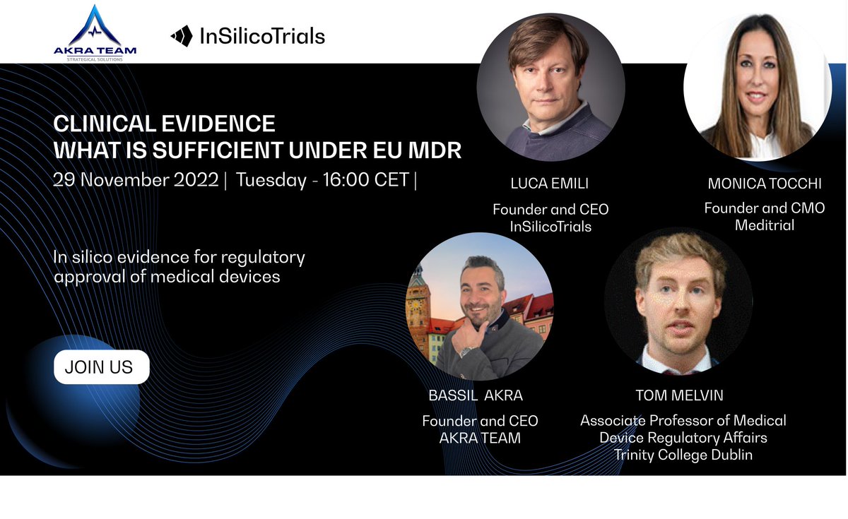 InSilicoTrials's tweet photo. ❗️Reminder: webinar on #insilico evidence for #regulatory approval of #Medicaldevices with @dr_akra Monica Tocchi Tom Melvin and our CEO Luca Emili

⏰Today starting 4 P.M. CET | Online

✍️You can still register: https://t.co/E6o7kwcIsr

#insilicotrials #healthcare #Simulation https://t.co/m8FqqEWdWk