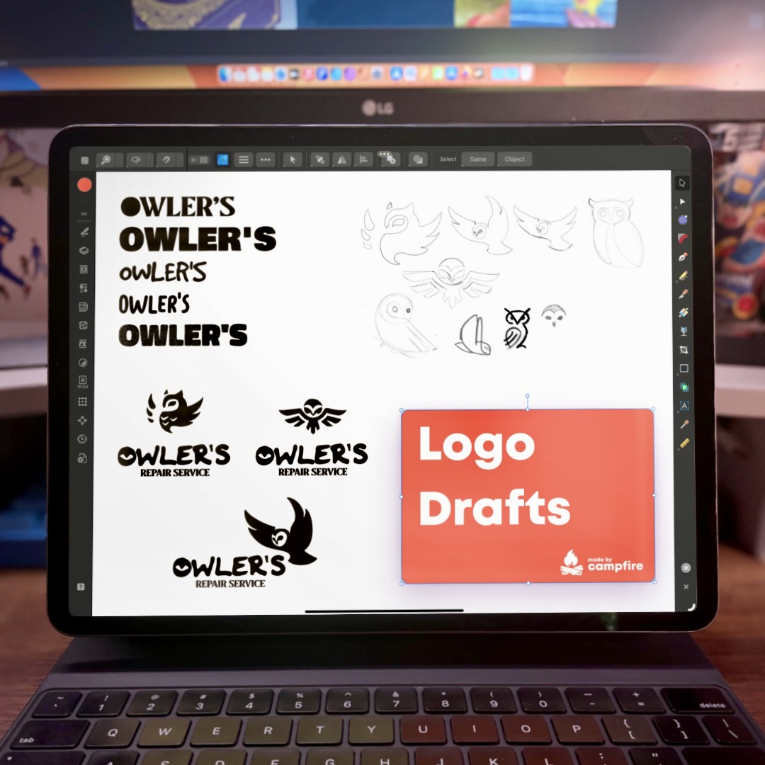 madebycampfire's tweet photo. Working on some draft logo designs for Owler's Repair service! What do you think?

Made with @affinitybyserif on the #iPad

#graphicdesign #graphicdesigner #logo #logotype #logomaker #logodesigner #affinityv2 https://t.co/hBNsT7ls52